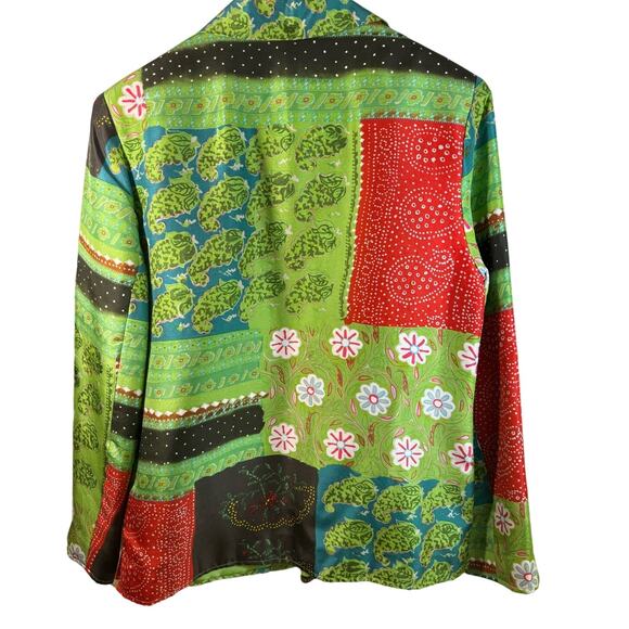 Silk Collection By Harve Barnard Blazer Mint Green Patchwork Silk Blazer Women L - Picture 2 of 10